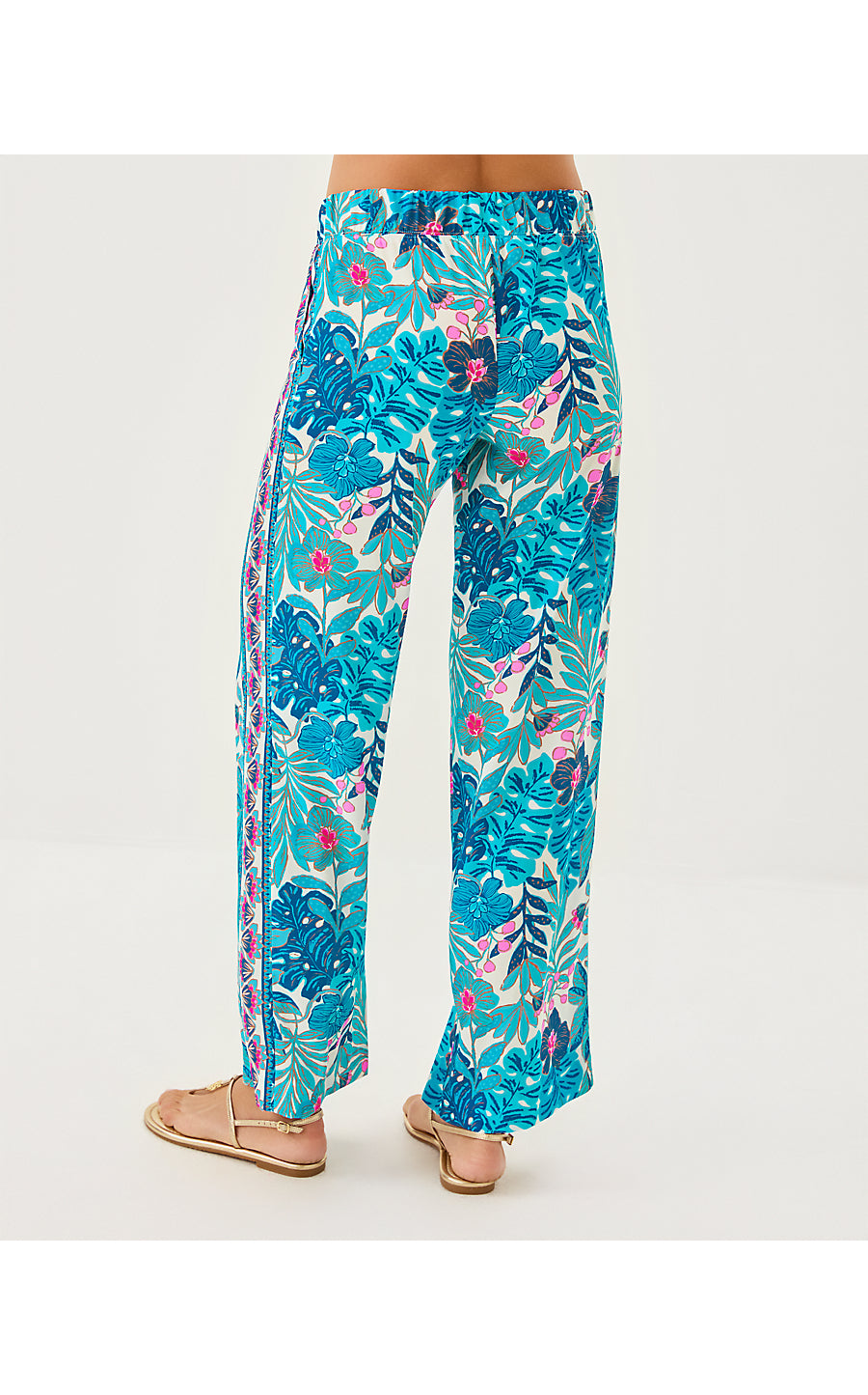 BAL HARBOUR STRETCH PALAZZO PANT, BREEZY AQUA BEST FRONDS FOREVER ENGINEERED PANT