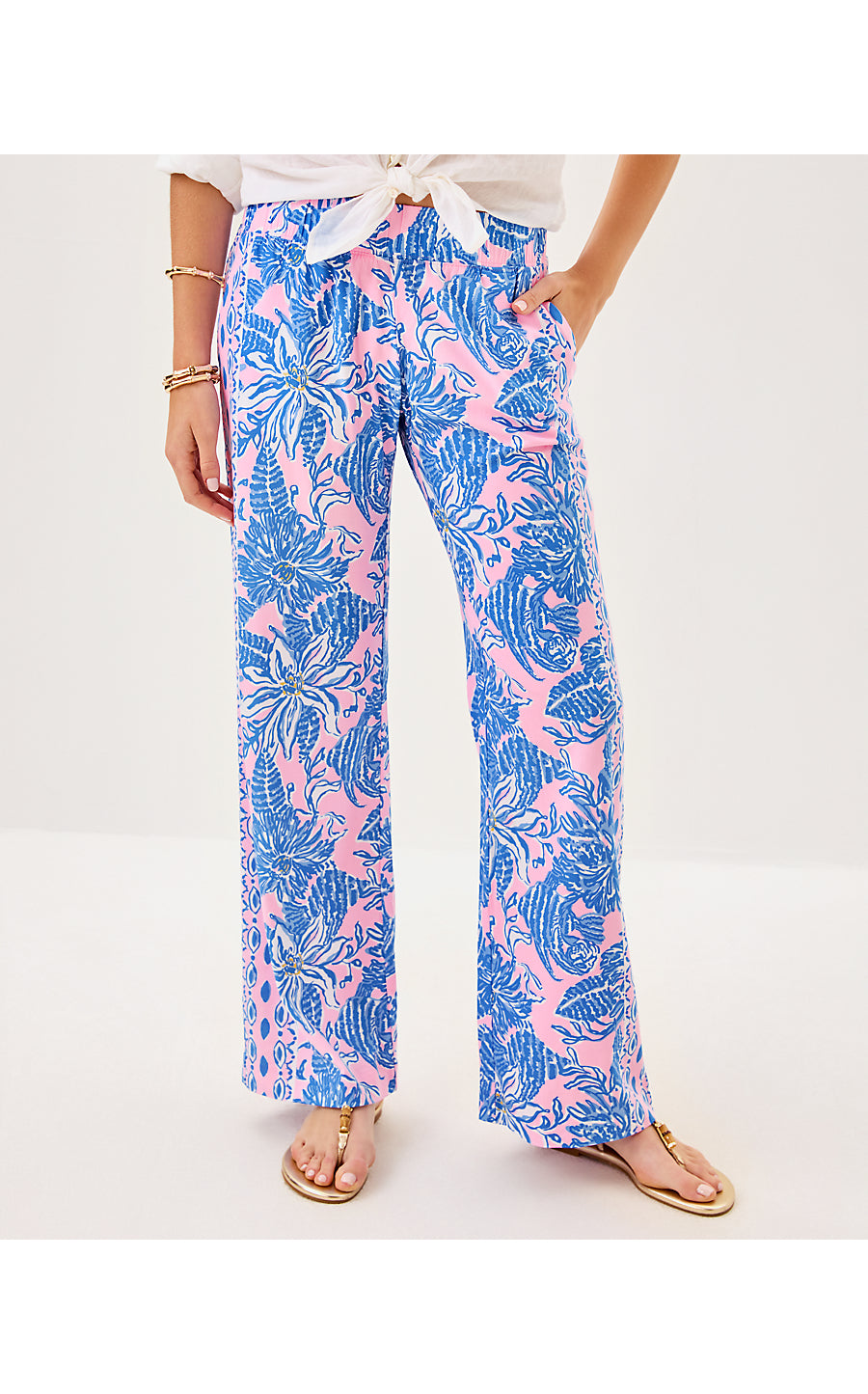 BAL HARBOUR STRETCH PALAZZO PANT, CONCH SHELL PINK UP SCALE ENGINEERED PANT