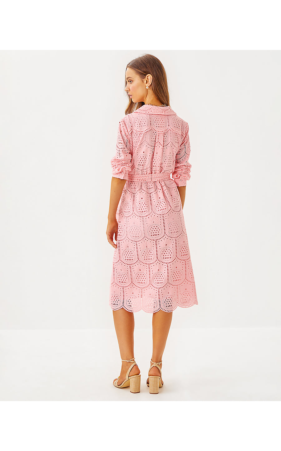 EIRA MIDI SHIRTDRESS, PINK MUSE PINEAPPLE TILE EYELET
