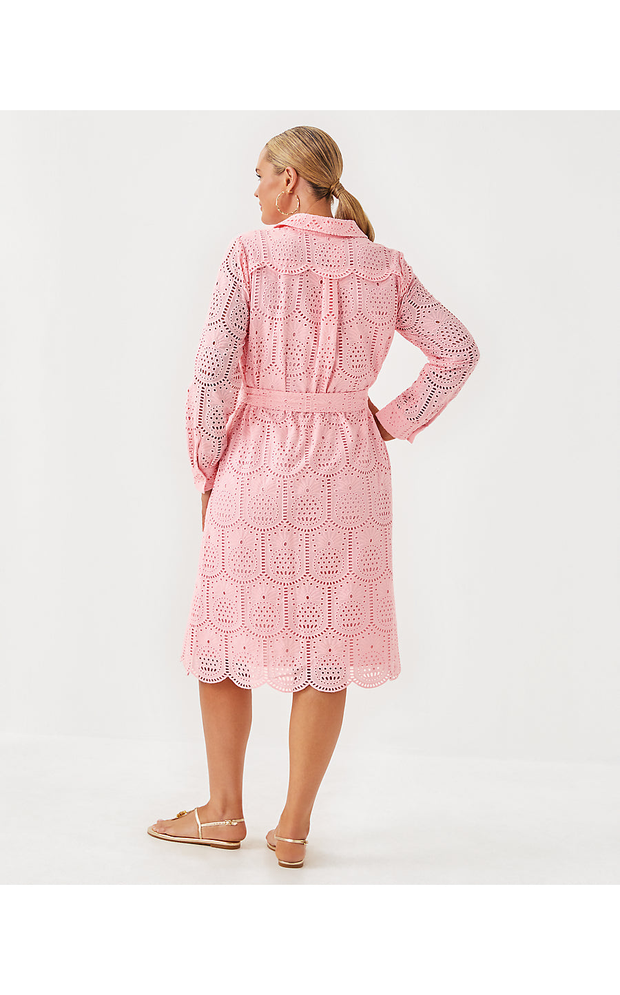 EIRA MIDI SHIRTDRESS, PINK MUSE PINEAPPLE TILE EYELET