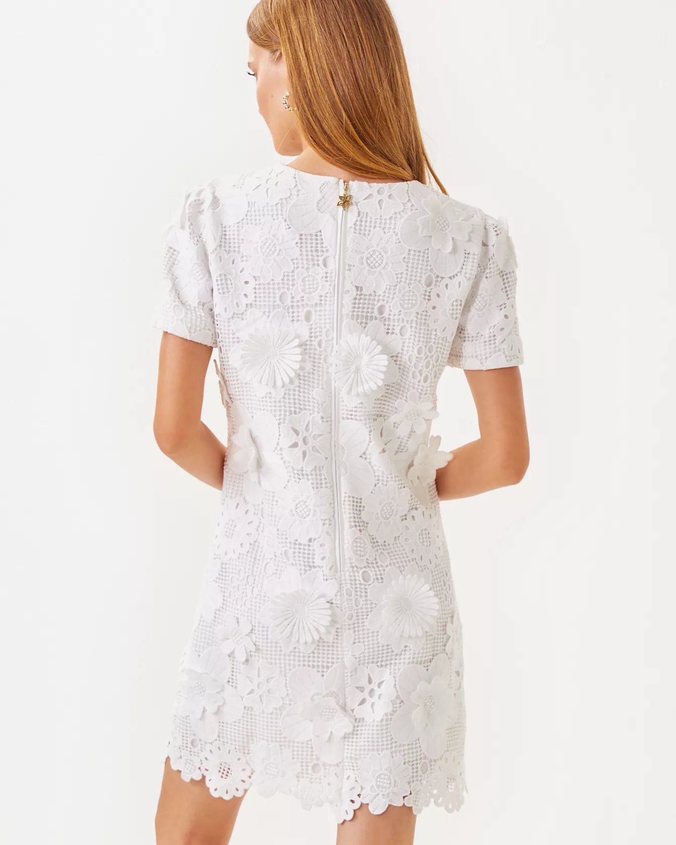 MALENA LACE DRESS, RESORT WHITE PASSION FLOWER 3D LACE