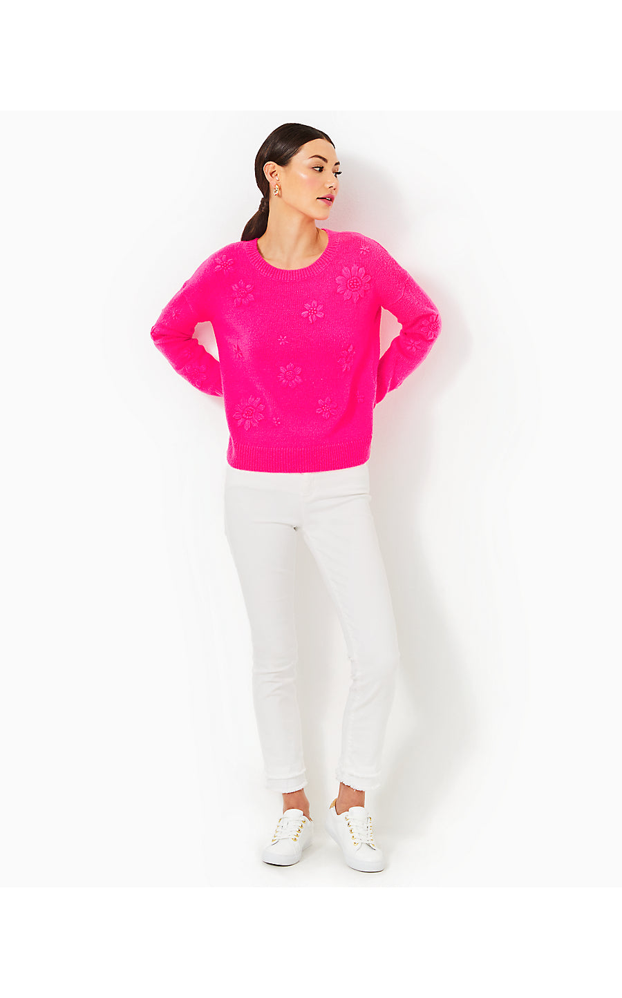 ELIZABELLE SWEATER, PASSION FRUIT PINK COASTAL FLOWERS