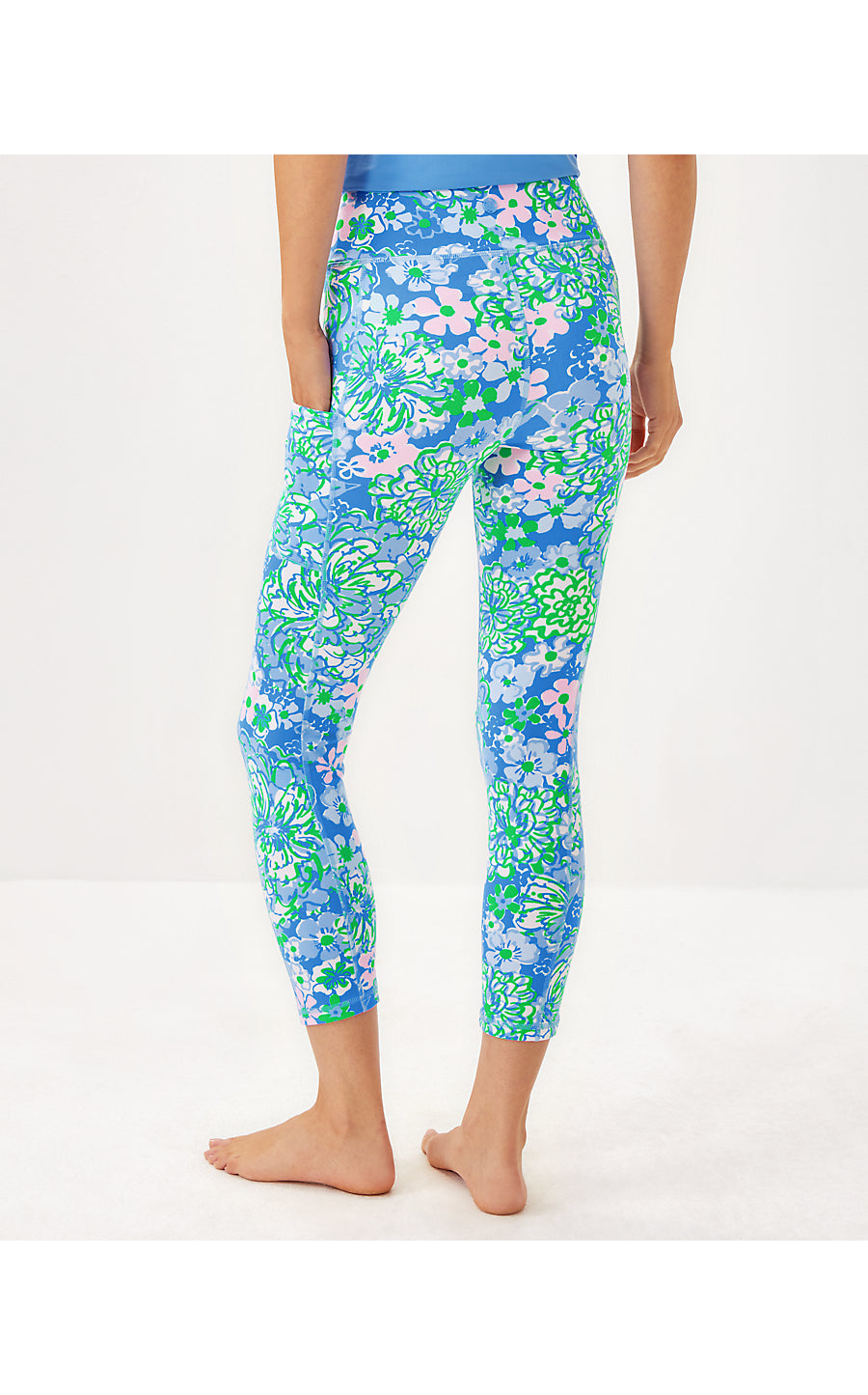 WEEKENDER HIGH RISE MIDI LEGGING, SUNWASHED BLUE PLUMES IN BLOOM
