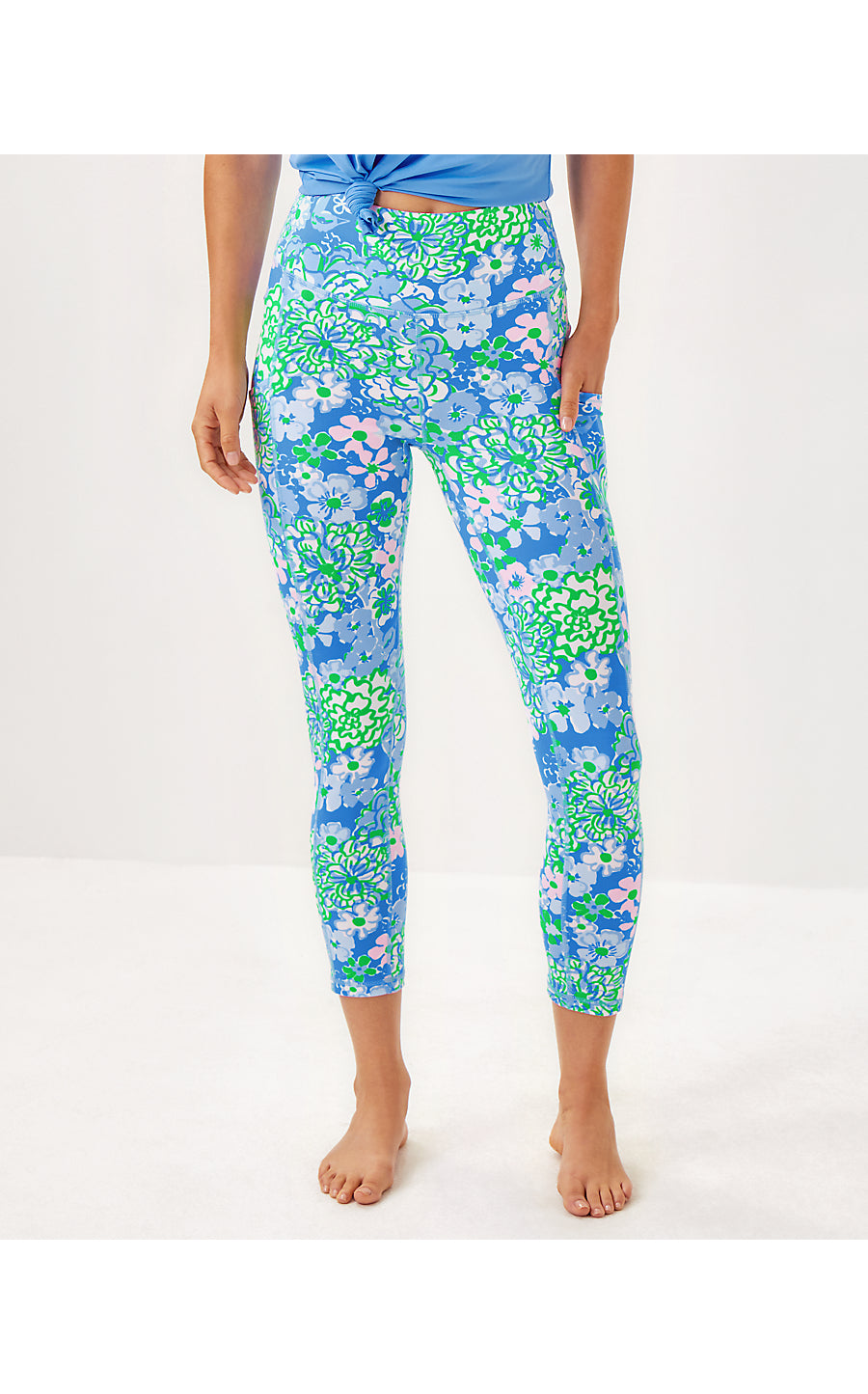 WEEKENDER HIGH RISE MIDI LEGGING, SUNWASHED BLUE PLUMES IN BLOOM