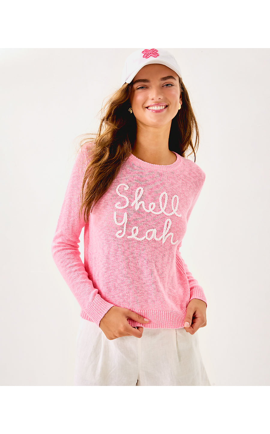 TULLY SWEATER, CONCH SHELL PINK SHELL YEAH EMBROIDERY