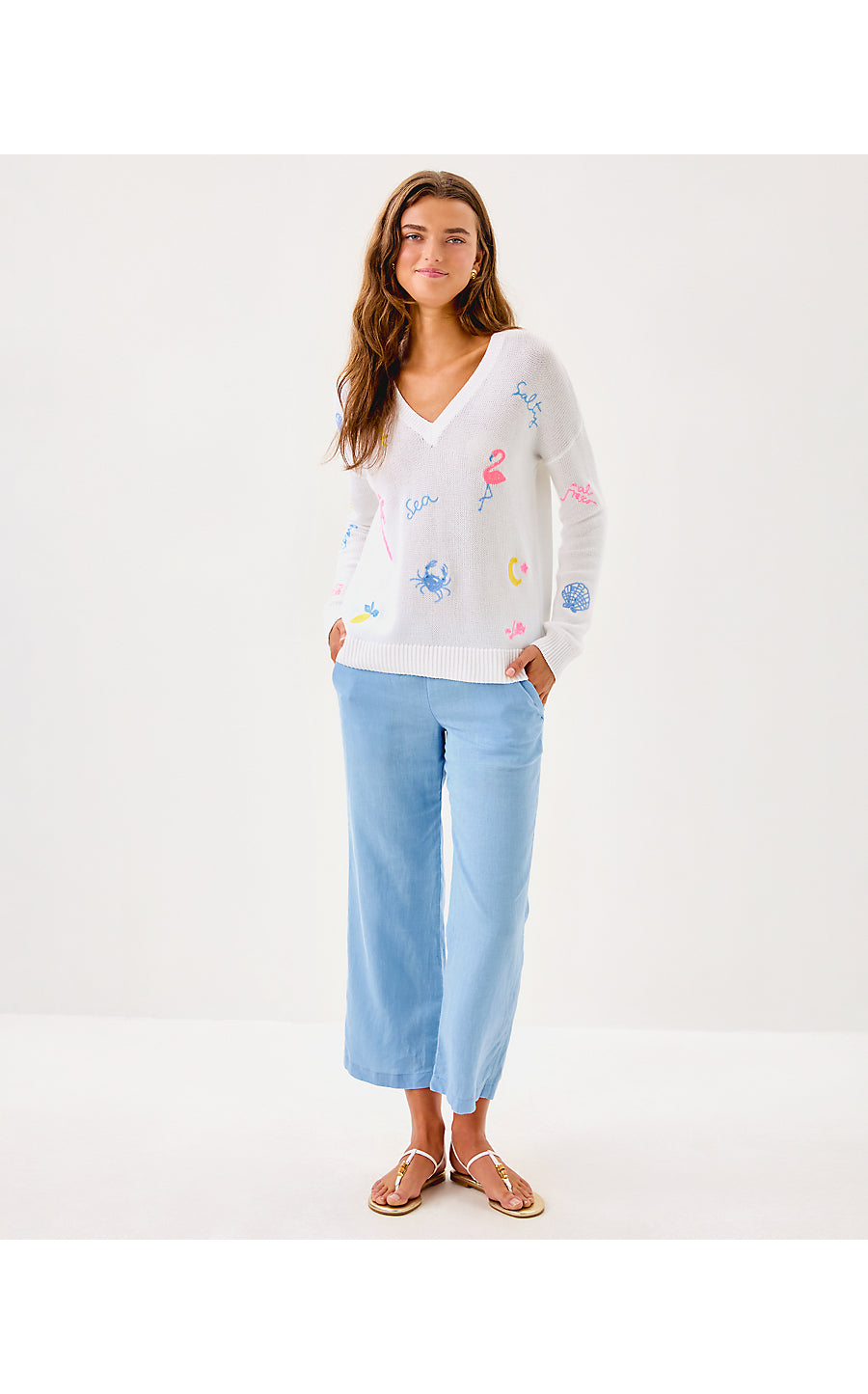 TENSLEY SWEATER, RESORT WHITE SUMMER SERENADE EMBROIDERY