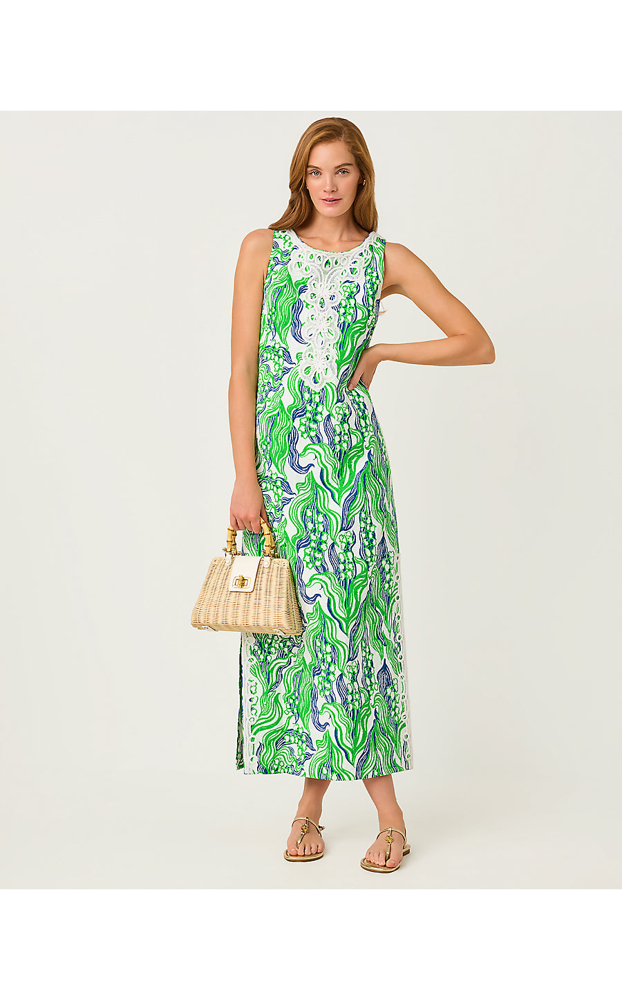 MARLEIGH STRETCH MAXI SHIFT, PUTTING GREEN OVERSIZED LILLY OF THE VALLEY
