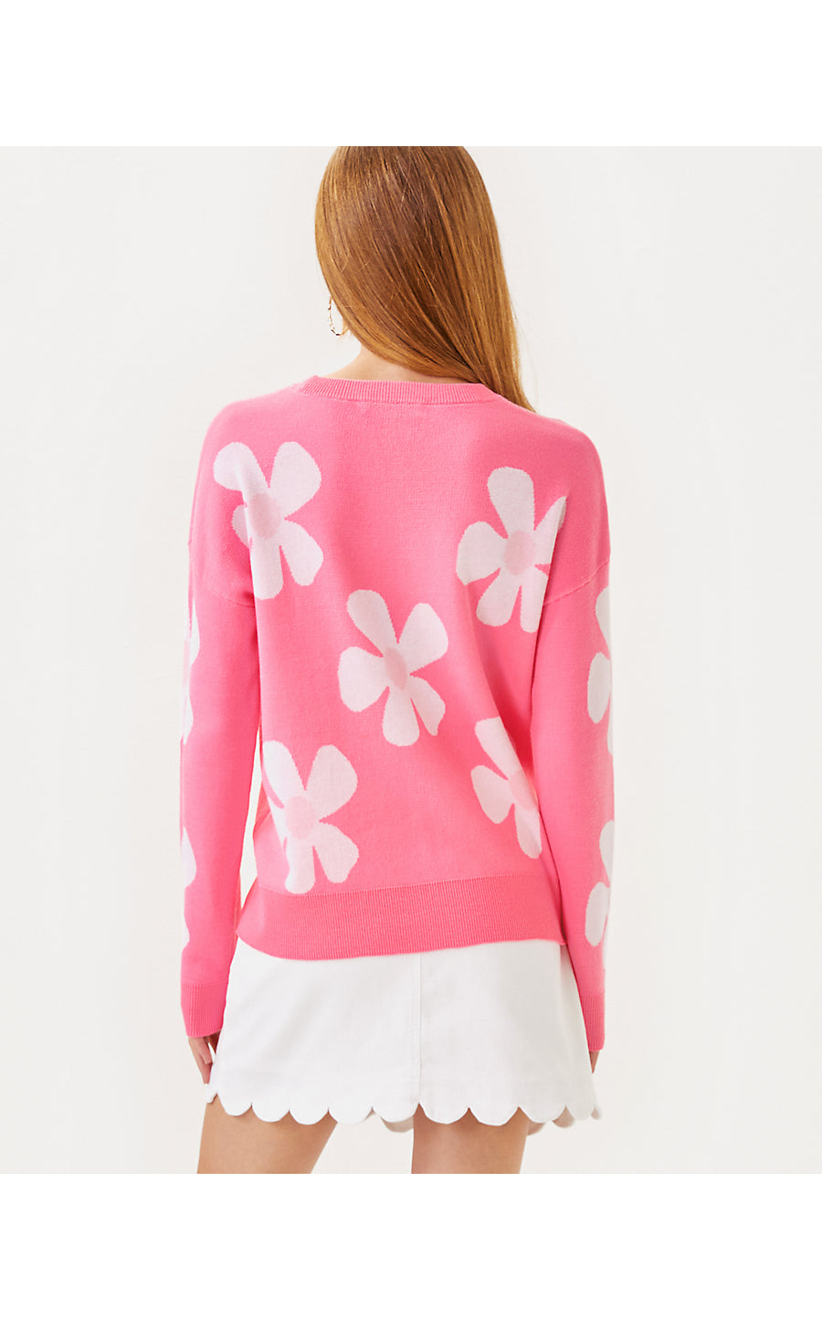 TENSLEY SWEATER, ROUSSEAU PINK IN BLOOM FLOWER JACQUARD