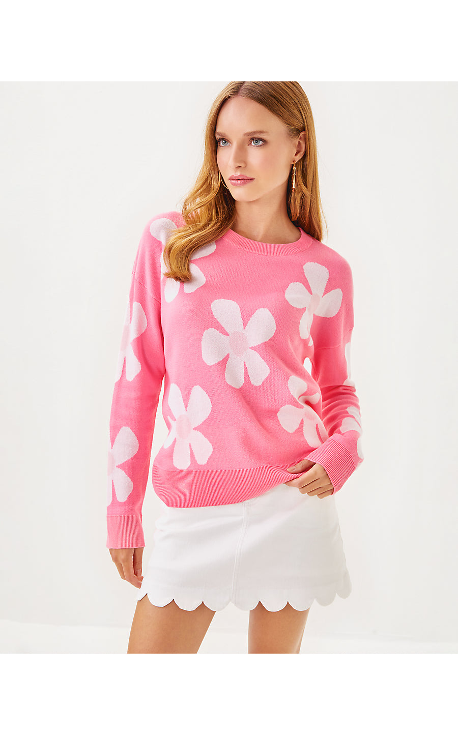 TENSLEY SWEATER, ROUSSEAU PINK IN BLOOM FLOWER JACQUARD