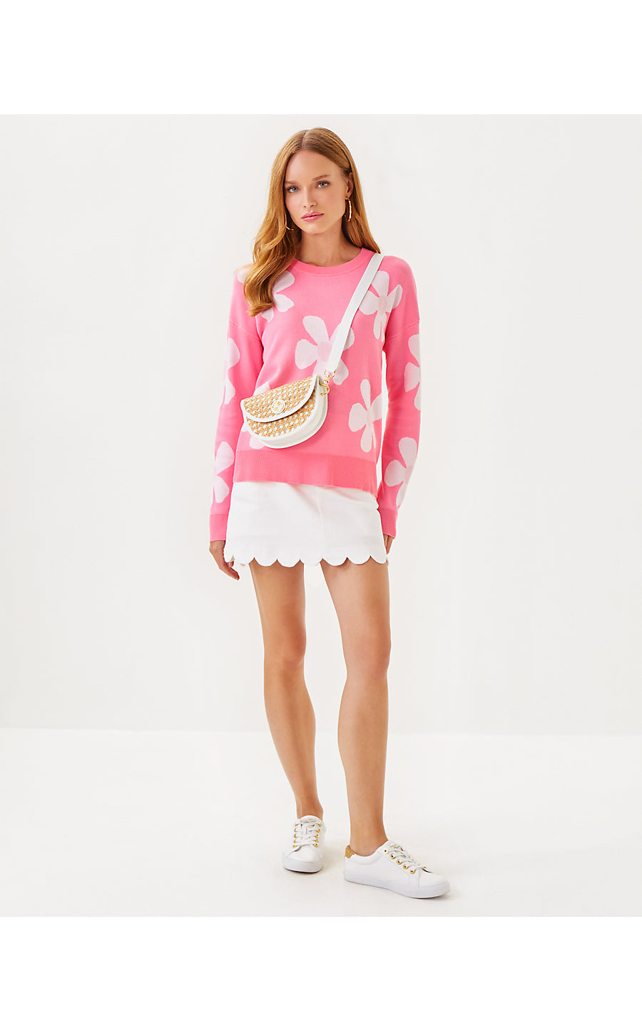 TENSLEY SWEATER, ROUSSEAU PINK IN BLOOM FLOWER JACQUARD