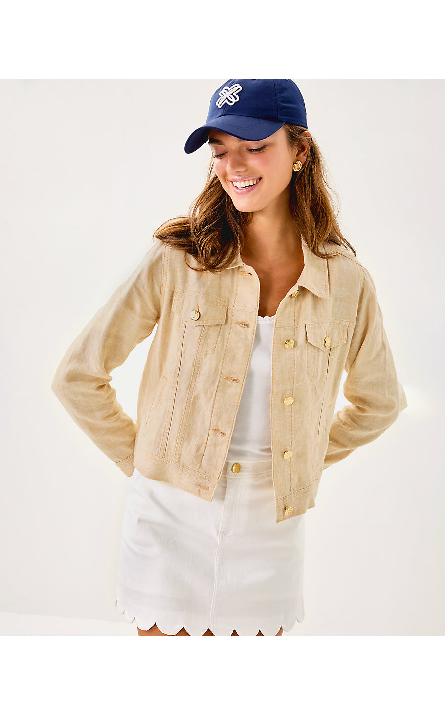 SEASPRAY LINEN JACKET, WICKER TAN X RESORT WHITE