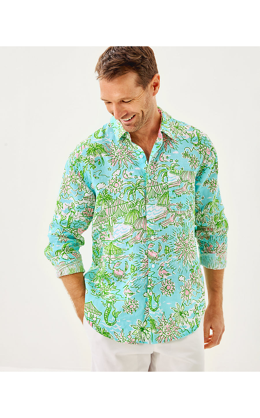 MENS STUFF ADDISON SHIRT, FRESH WATER BLUE SUNBATHERS BLISS
