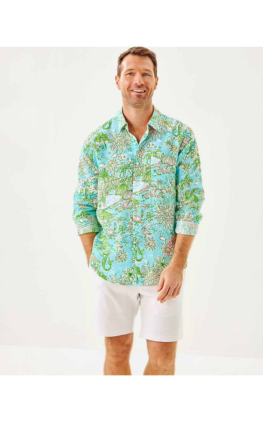 MENS STUFF ADDISON SHIRT, FRESH WATER BLUE SUNBATHERS BLISS