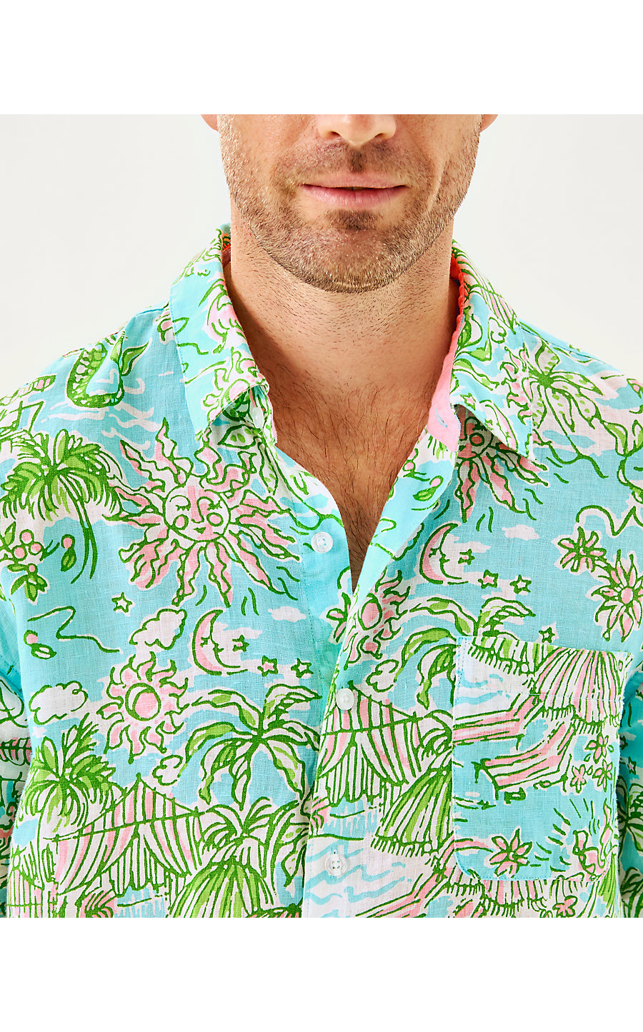 MENS STUFF ADDISON SHIRT, FRESH WATER BLUE SUNBATHERS BLISS