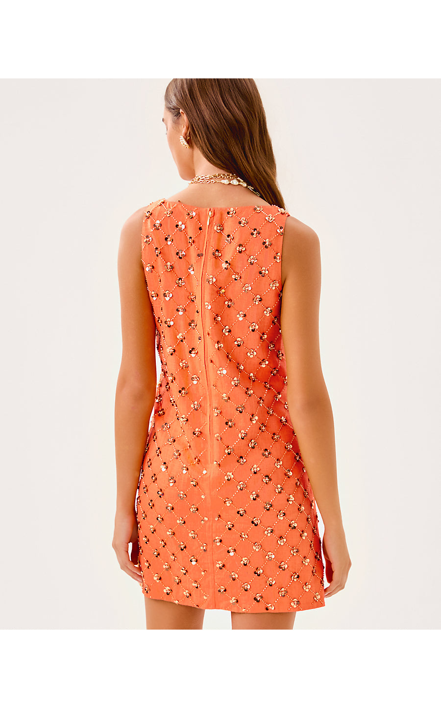 TAMALA DRESS, PAPAYA BEADED SEQUIN EMBELLISHED SEQUIN BLEND