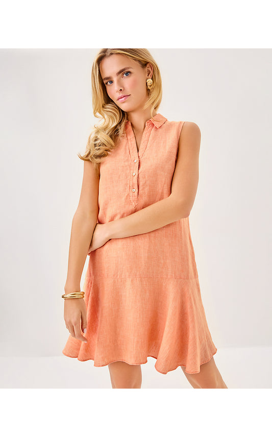 ELLOWYN LINEN DRESS, PAPAYA X RESORT WHITE