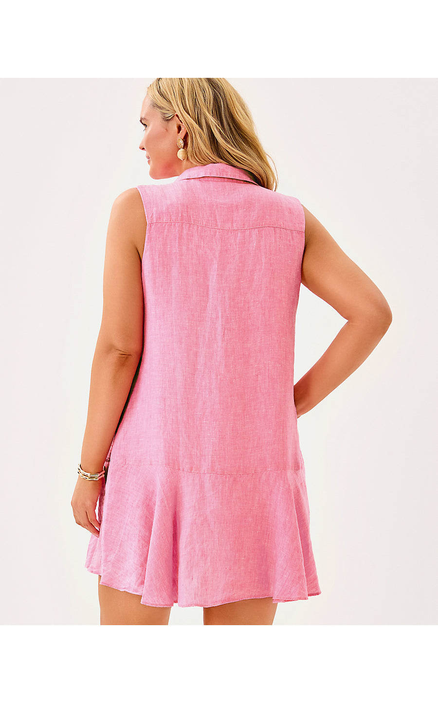 ELLOWYN LINEN DRESS, SUNKISSED PINK X RESORT WHITE