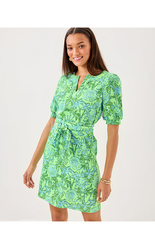OLIVINE SHORT SLEEVE DRESS, COOL MINT CATCHIN RAYS