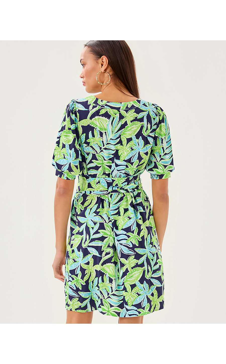 OLIVINE SHORT SLEEVE DRESS, SAPPHIRE POOL TROPICAL TANGO