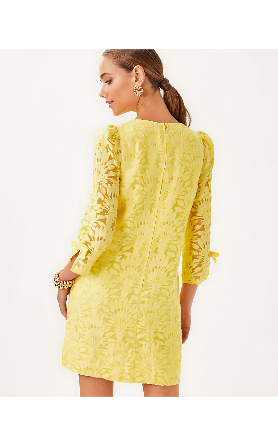 KAVIANNA DRESS, FINCH YELLOW STACKED PALM BURNOUT
