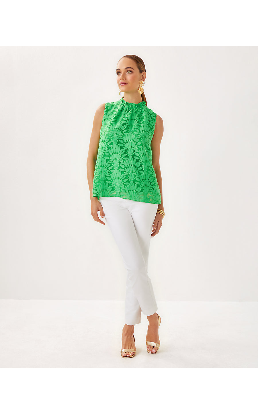 TOLYA TOP, FAUNA GREEN STACKED PALM BURNOUT