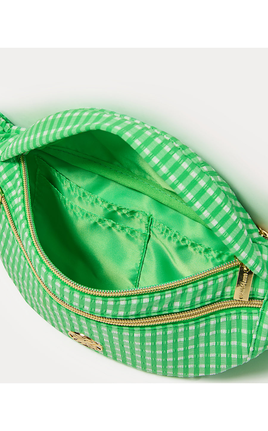 GLENNA BELT BAG, FAUNA GREEN PERFORMANCE GINGHAM