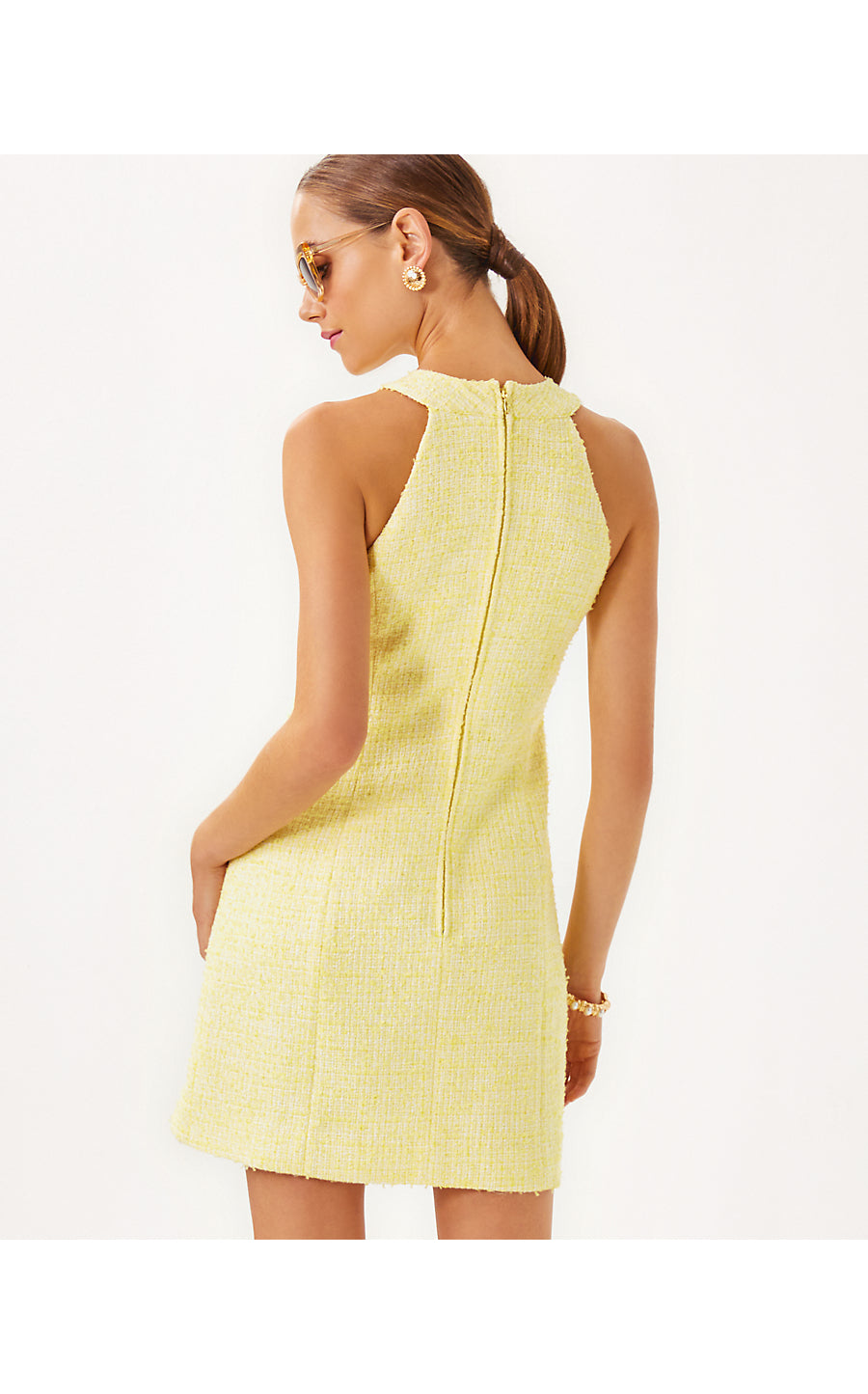 MARGARETE SKIRTED ROMPER, FINCH YELLOW CHIC CHICK BOUCLE