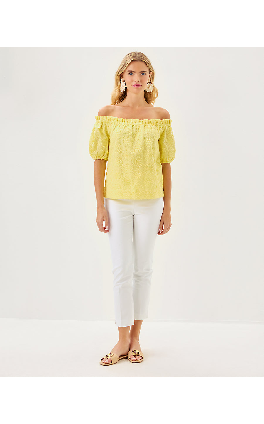 KATARA OFF THE SHOULDER TOP, LIMONCELLO BUBBLE EMBROIDERY