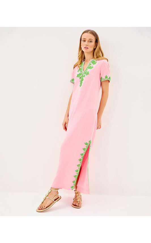 ARIELLA LINEN MAXI DRESS, CONCH SHELL PINK