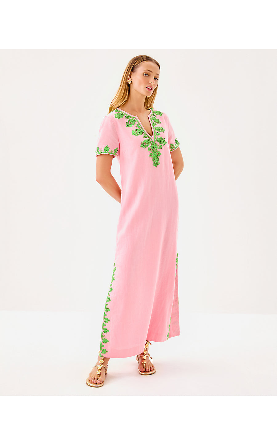 ARIELLA LINEN MAXI DRESS, CONCH SHELL PINK