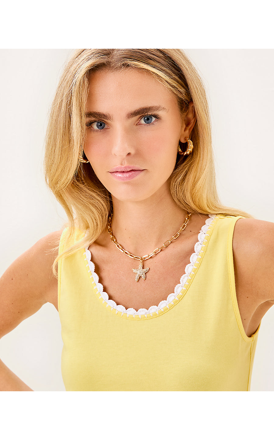 GABBIE CROCHET TRIMMED KNIT TOP, LIMONCELLO