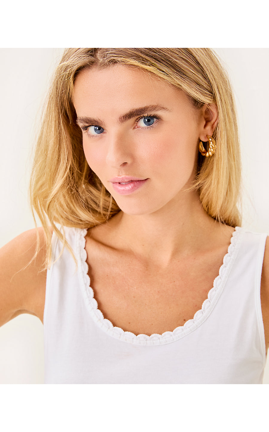 GABBIE CROCHET TRIMMED KNIT TOP, RESORT WHITE