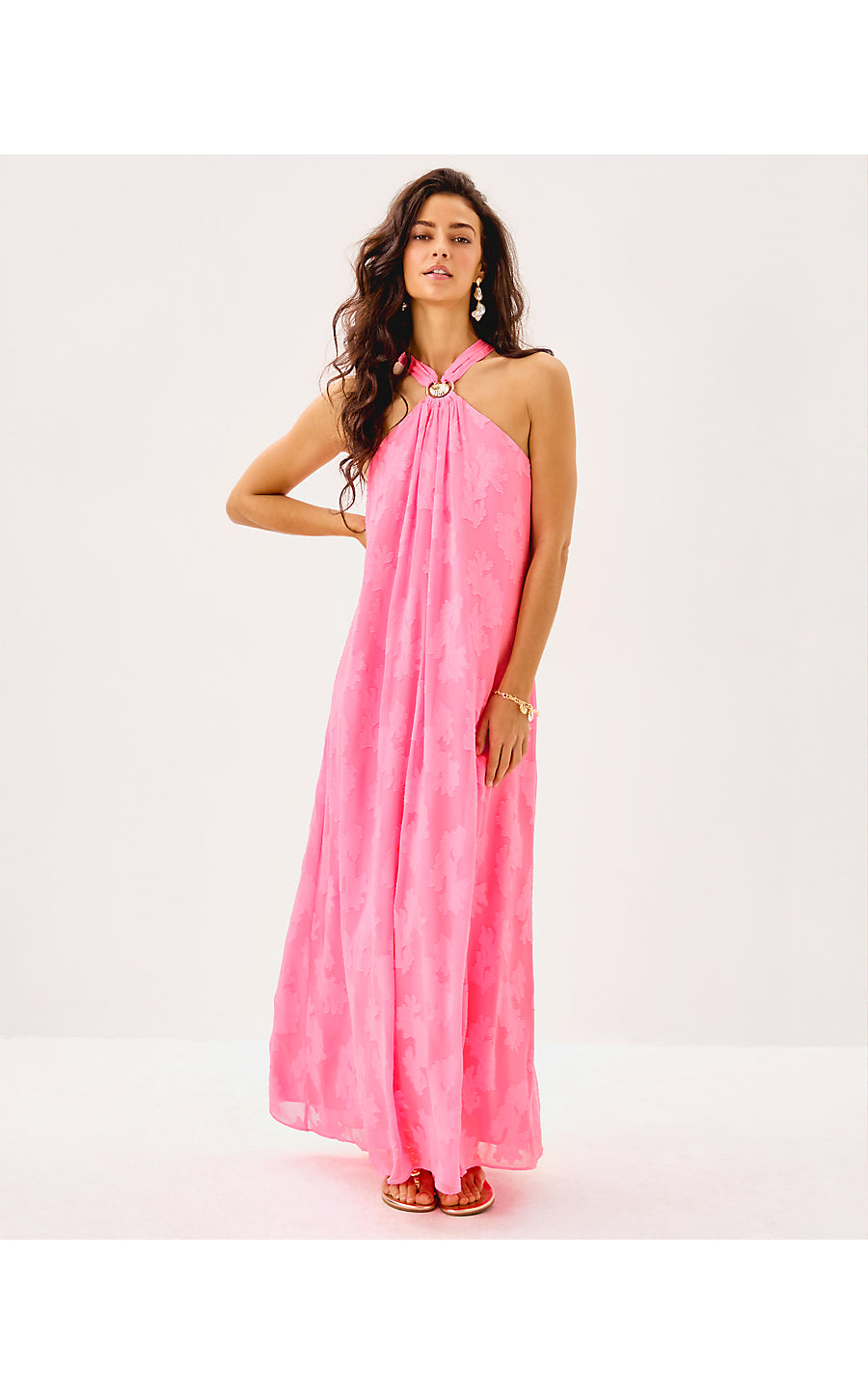CLAIRABEL MAXI DRESS, ROUSSEAU PINK CORAL SWIRL POLY CREPE