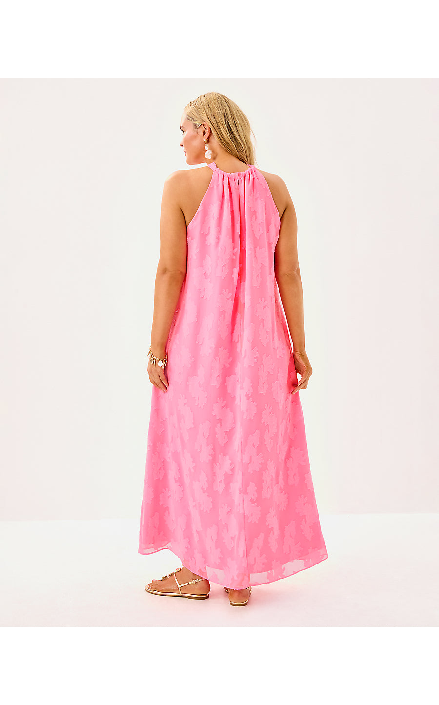CLAIRABEL MAXI DRESS, ROUSSEAU PINK CORAL SWIRL POLY CREPE