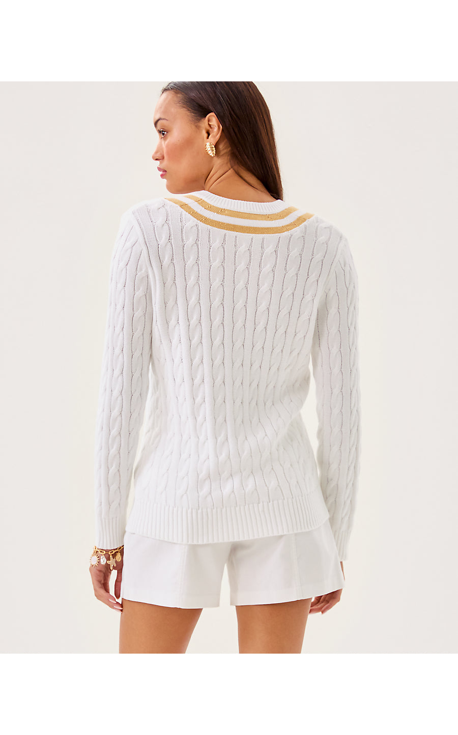 BROCKTON SWEATER, RESORT WHITE X WICKER TAN METALLIC TIPPING