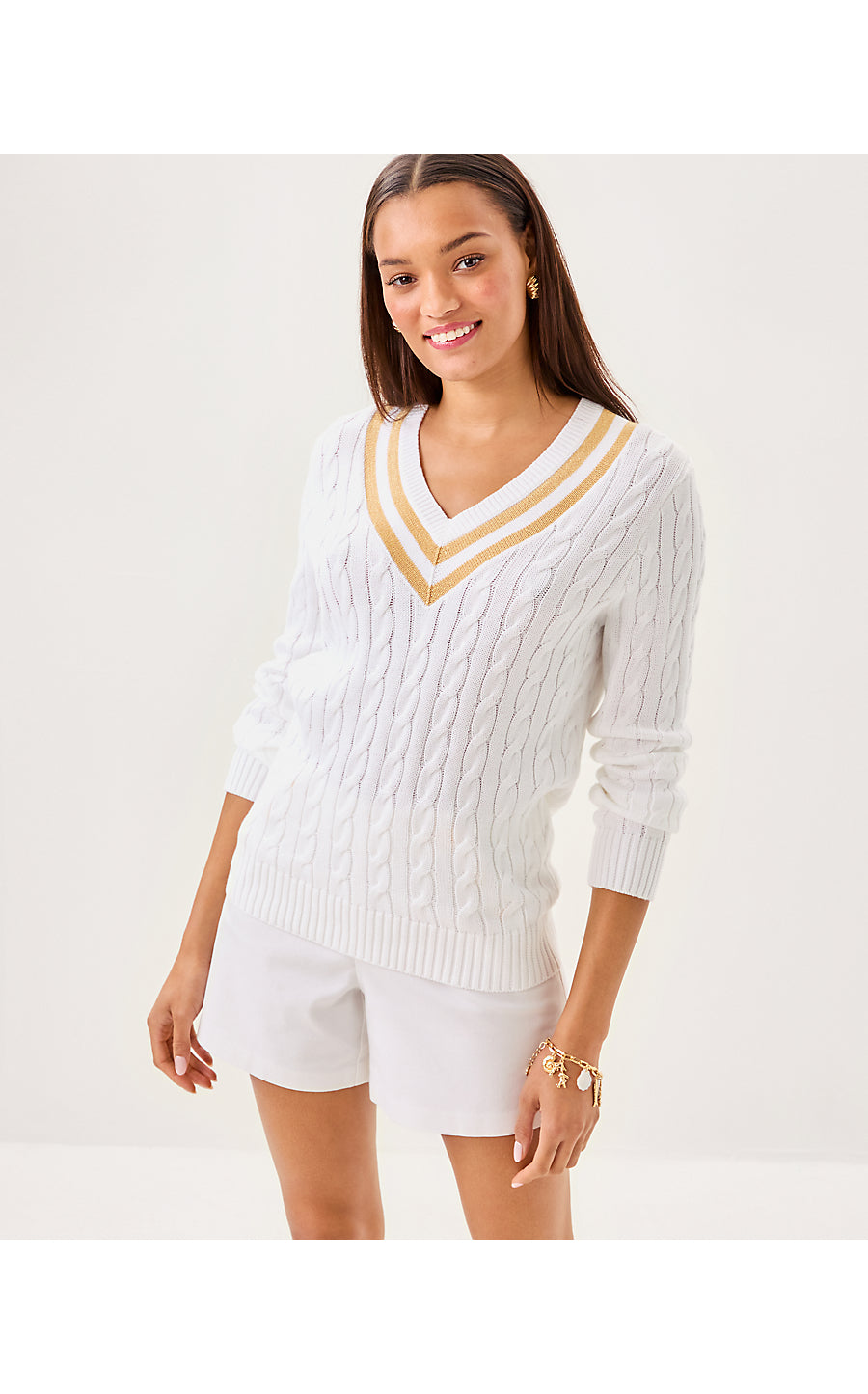 BROCKTON SWEATER, RESORT WHITE X WICKER TAN METALLIC TIPPING