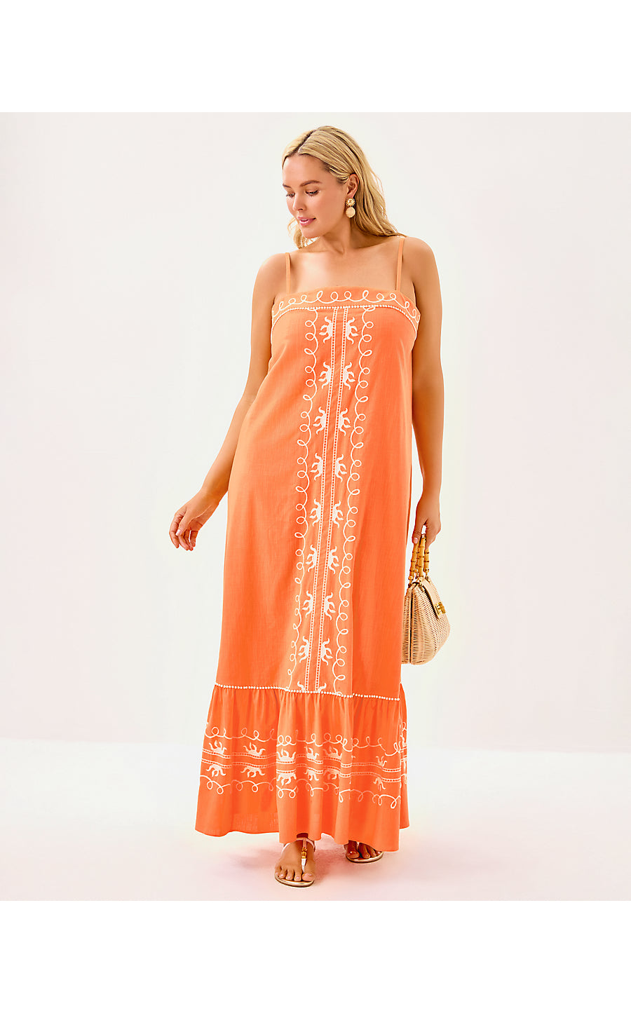 ROZALIE MAXI DRESS, PAPAYA FROND FANTASY EMBROIDERY