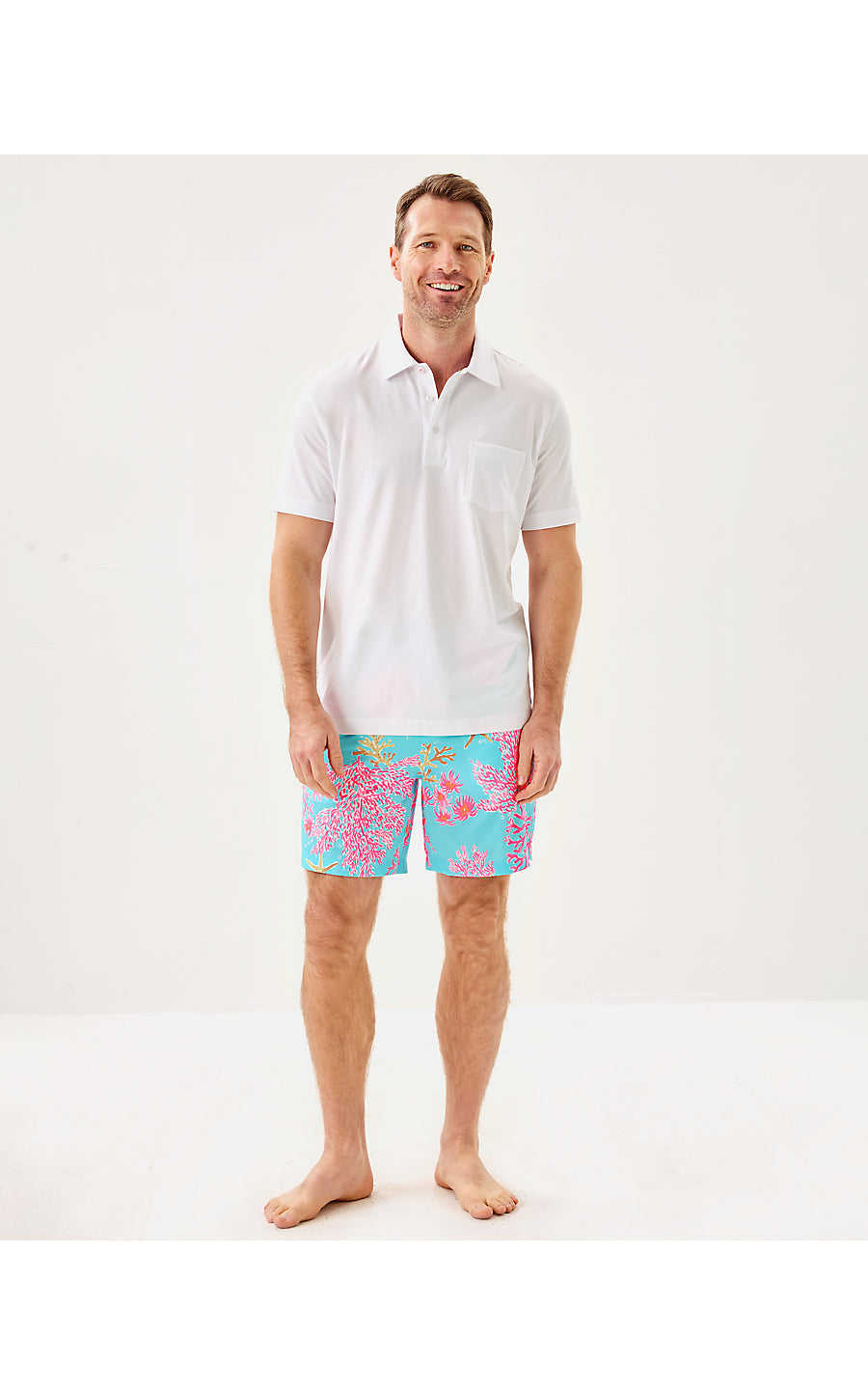 MENS STUFF DEL LAGO SWIM TRUNK, MULTI ROYAL CORAL