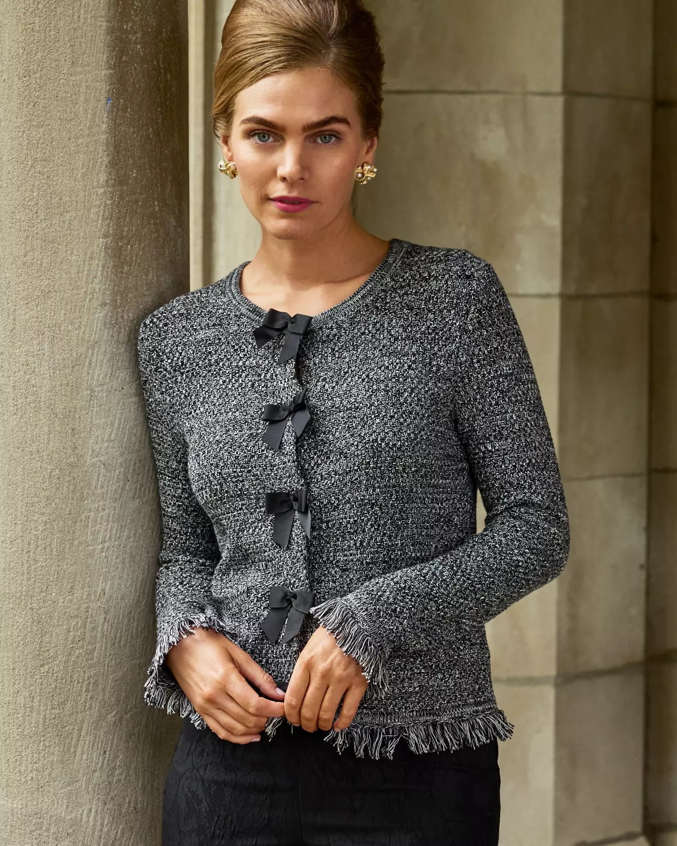 KELSO CARDIGAN, BLACK MARL