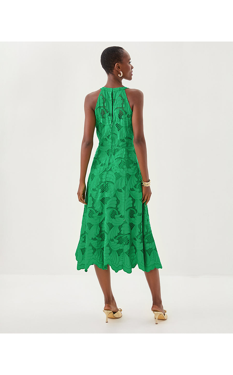 DENISE LACE MIDI DRESS, KITTS GREEN SWAY WITH ME SCALLOPED LACE