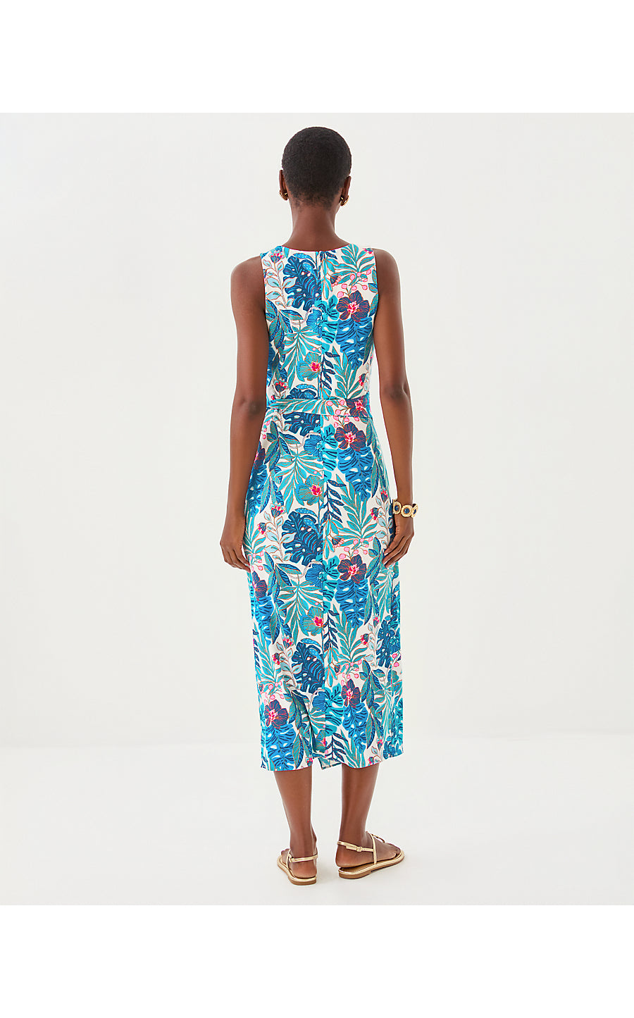 ESTELA MIDI DRESS, BREEZY AQUA BEST FRONDS FOREVER