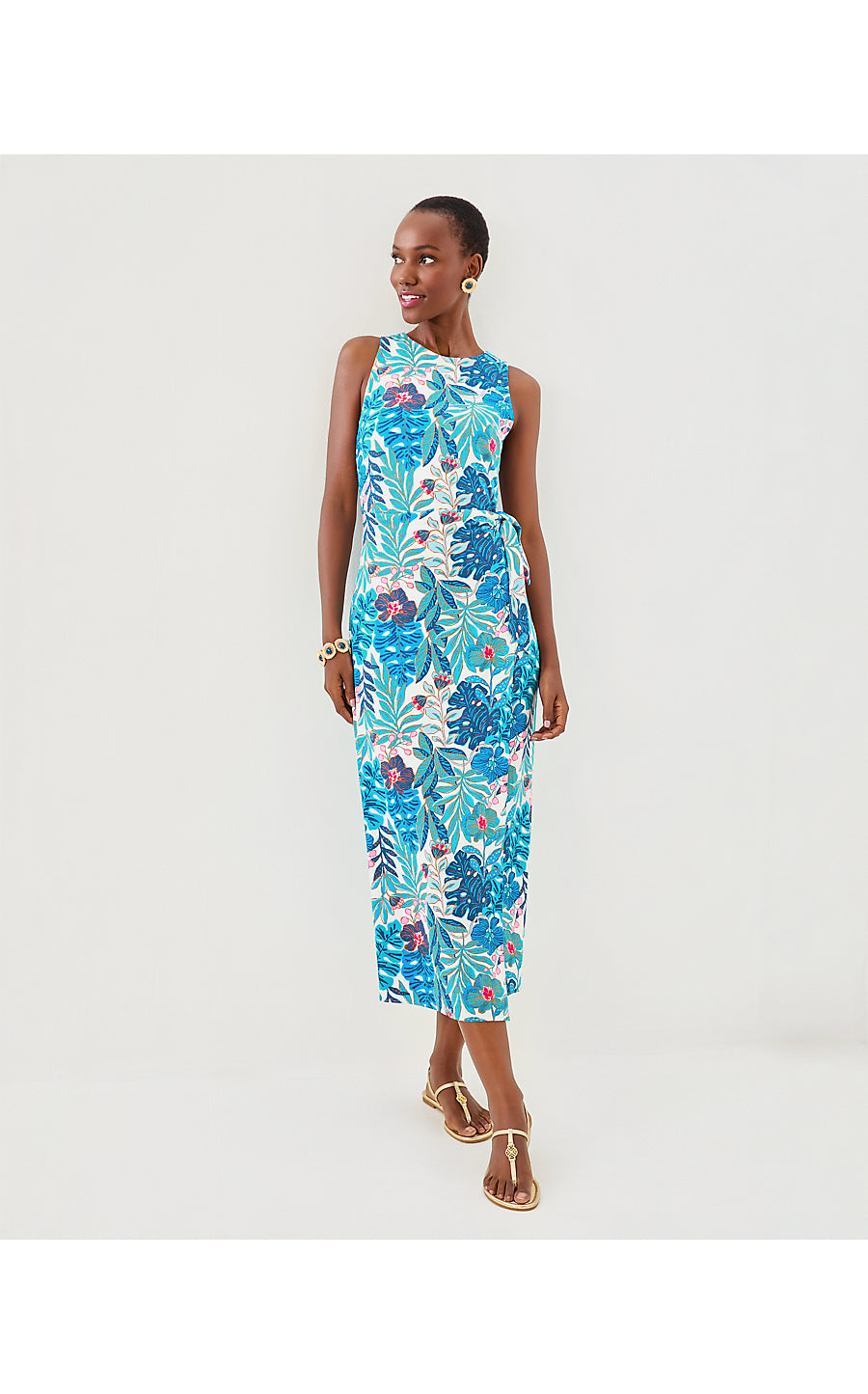 ESTELA MIDI DRESS, BREEZY AQUA BEST FRONDS FOREVER