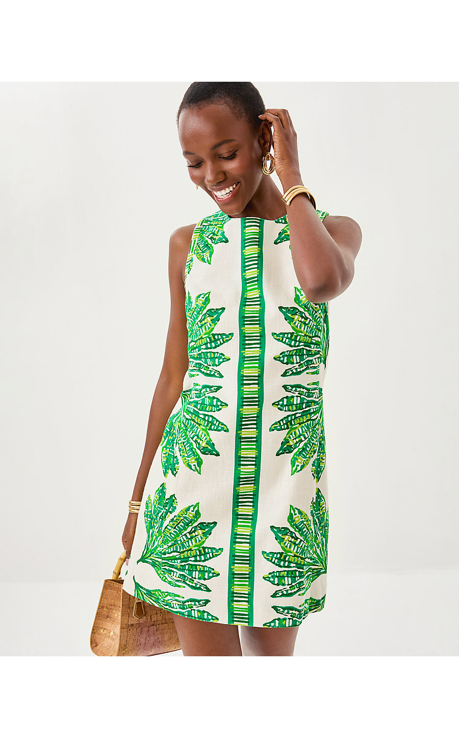 DEVYN STRETCH SHIFT, KITTS GREEN SHADY BABE ENGINEERED WOVEN DRESS