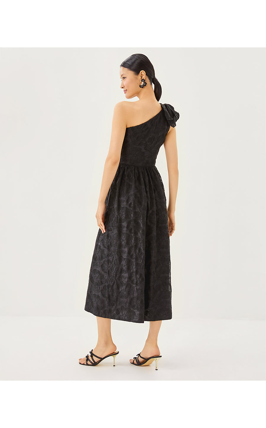 LYNSI MIDI DRESS, NOIR SUNSET BLOOM EMBROIDERED ORGANZA