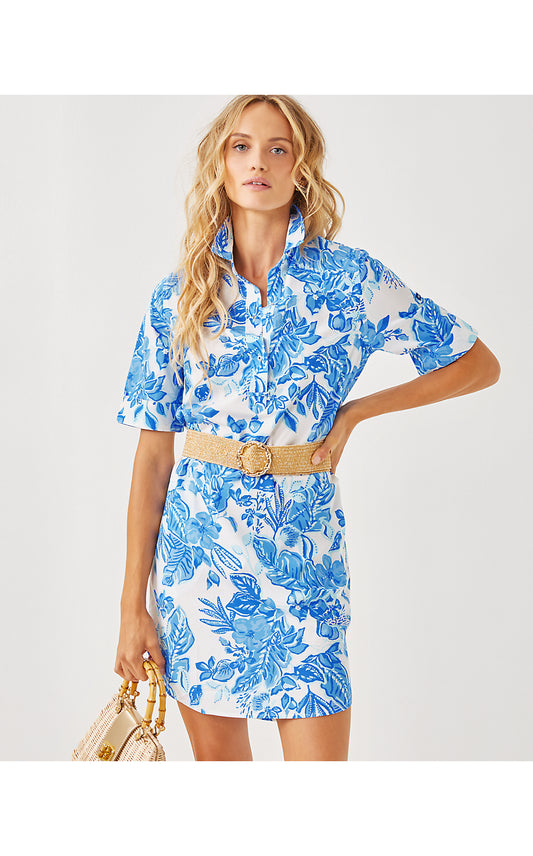 LEONIE SHIRT DRESS, AZURE SOLEIL