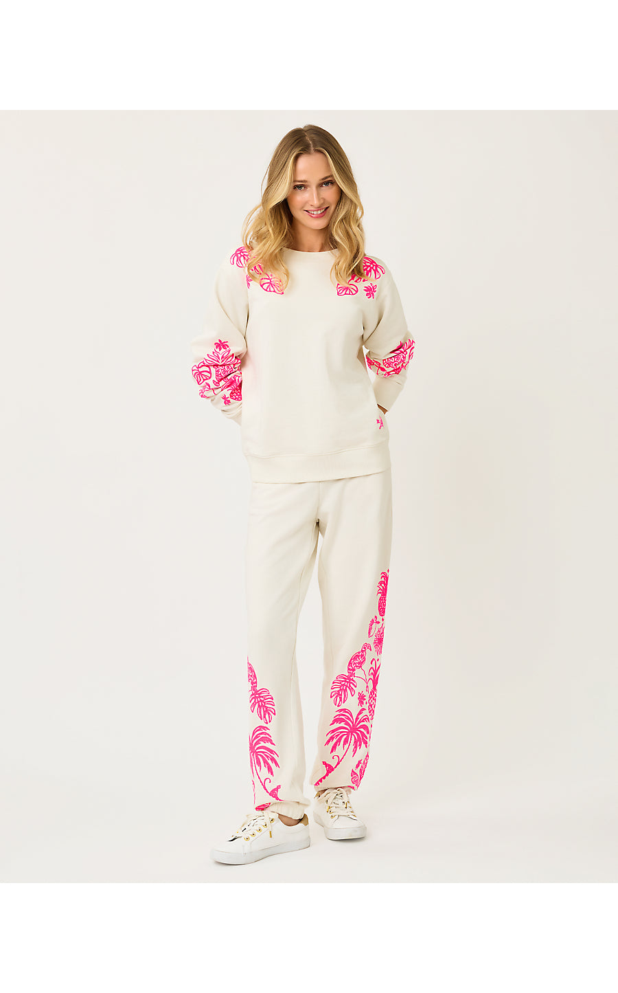 SILVIE JOGGER, COCONUT SAFARI SOCIAL EMBROIDERY PANT