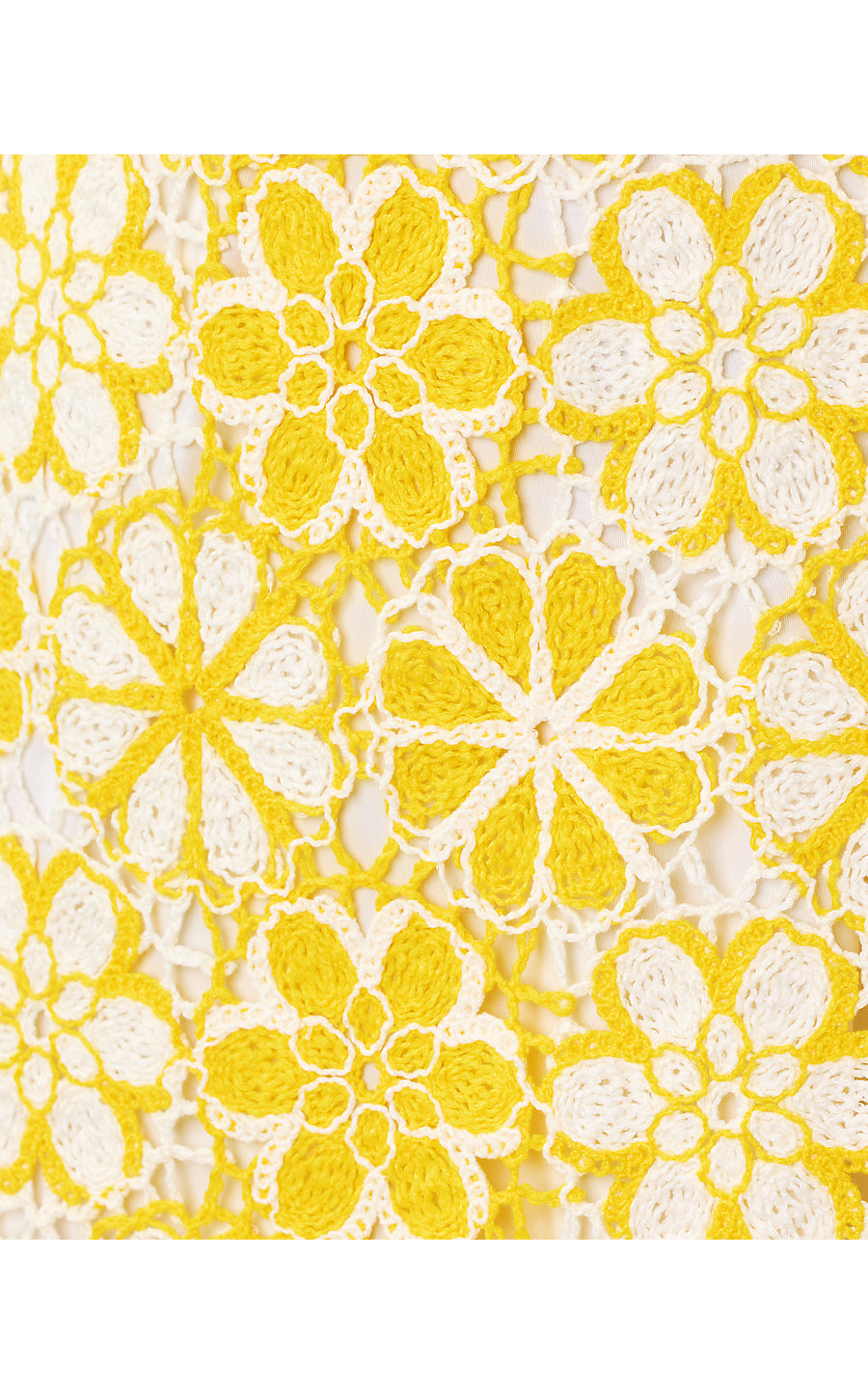 CORTNEY CROCHET SHIFT, MIMOSA YELLOW FULL BLOOM KNIT CROCHET PANEL