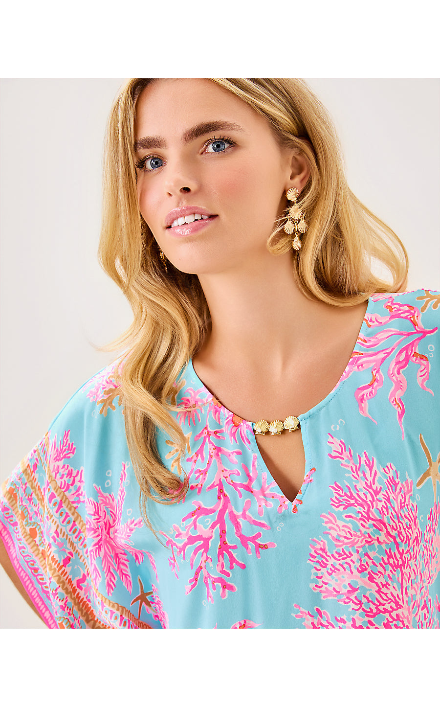 LINDAMARIE SILK CAFTAN, MULTI ROYAL CORAL ENGINEERED WOVEN CAFTAN