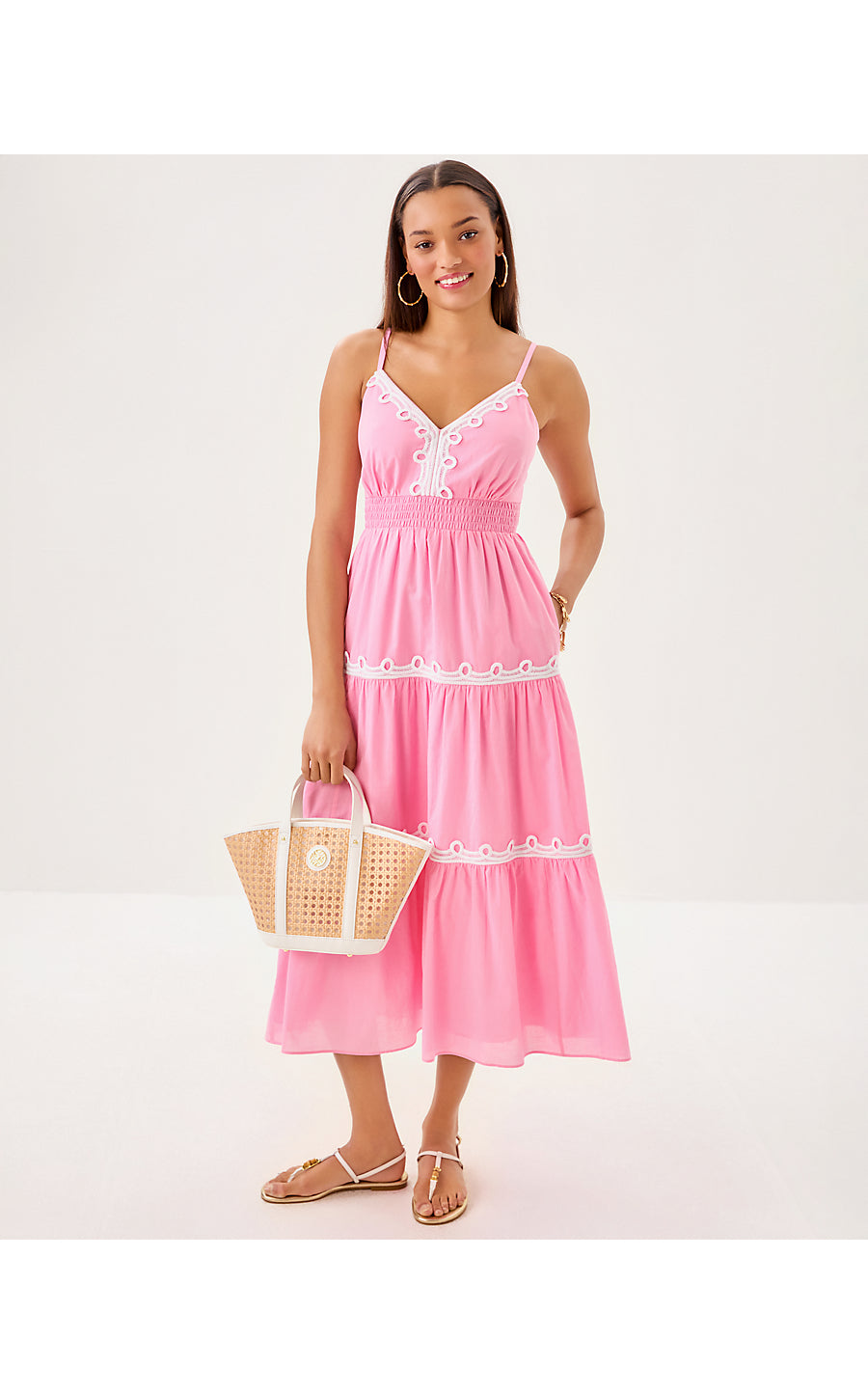 ZANNA COTTON MIDI DRESS, CONCH SHELL PINK