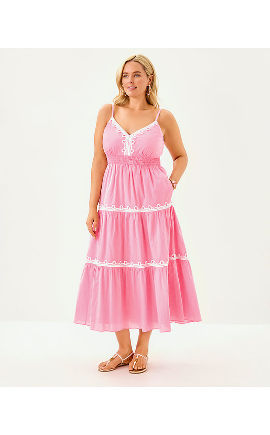 ZANNA COTTON MIDI DRESS, CONCH SHELL PINK